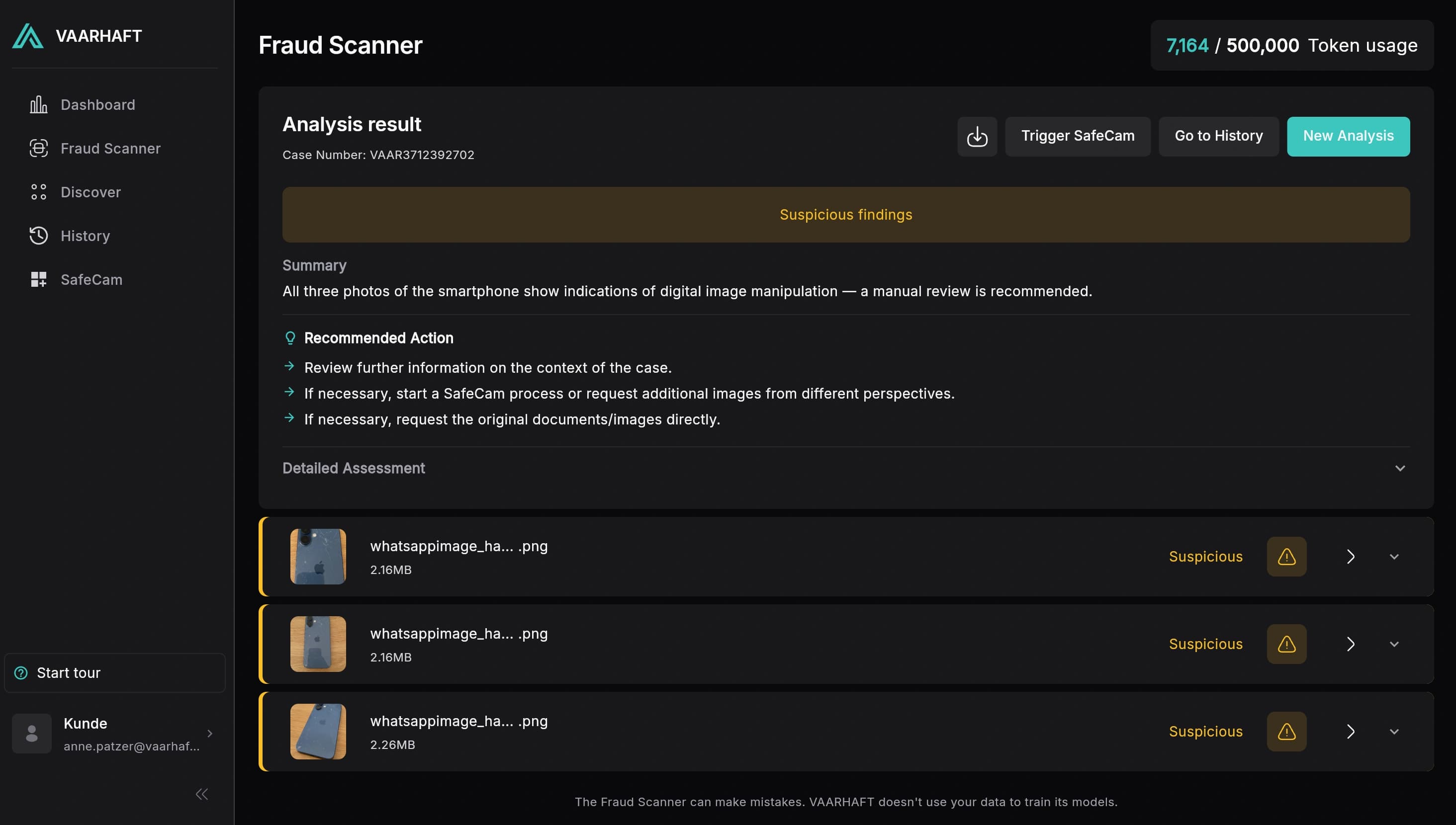 Fraud Scanner Web-Tool-Oberfläche