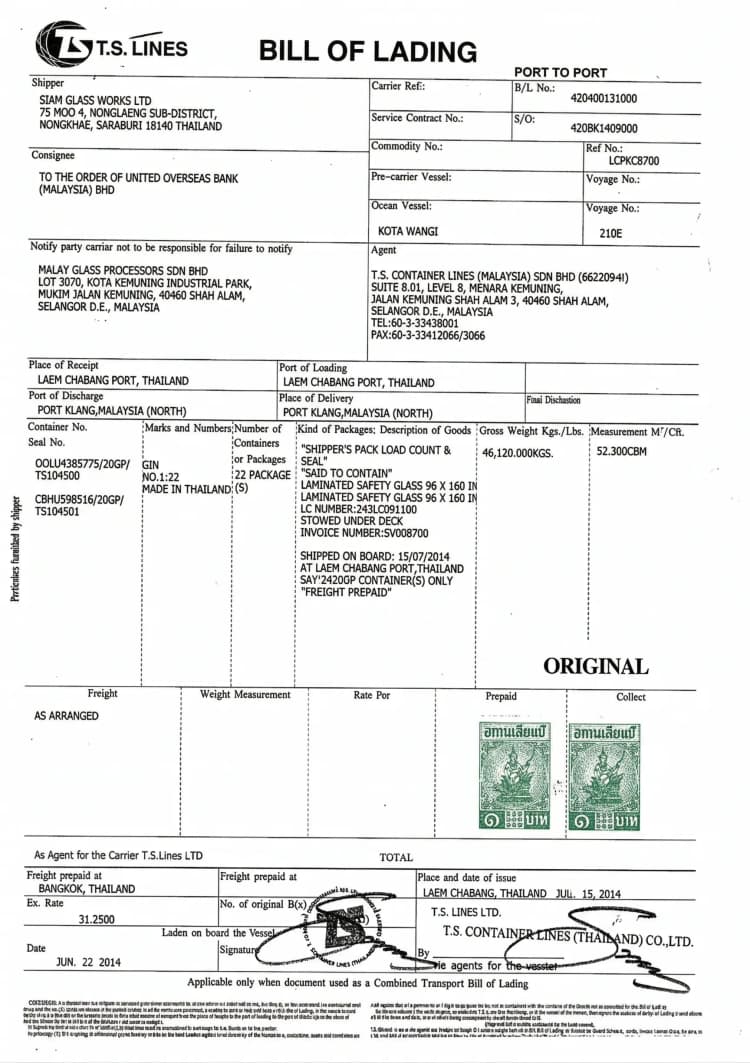Bill of Lading document