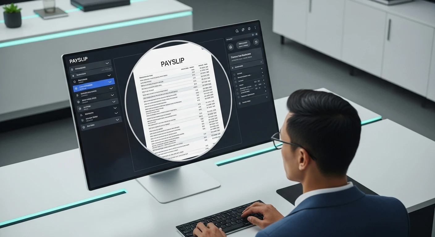 AI-driven analysis of a digitally manipulated payslip with highlighted inconsistencies, emphasizing fraud detection in rental applications.