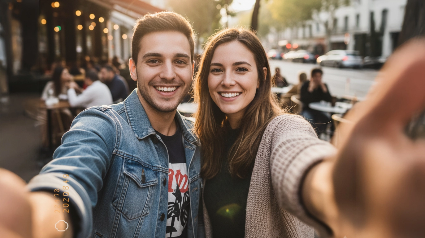 Selfie of a young couple, which was completely AI generated